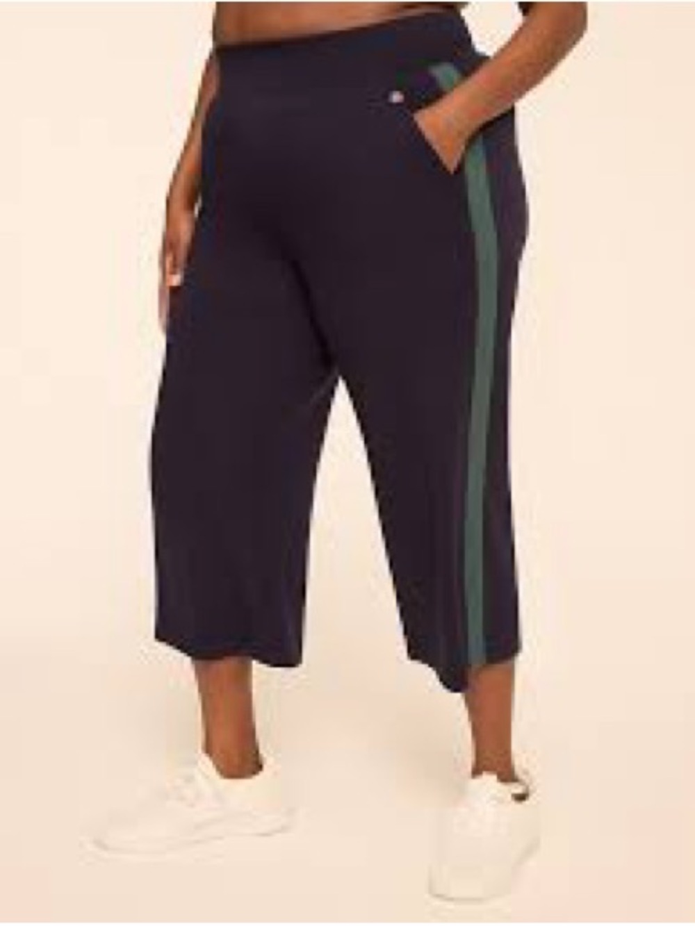 made for life Navy Cropped Wide-Leg Pants with Green Side Stripe
